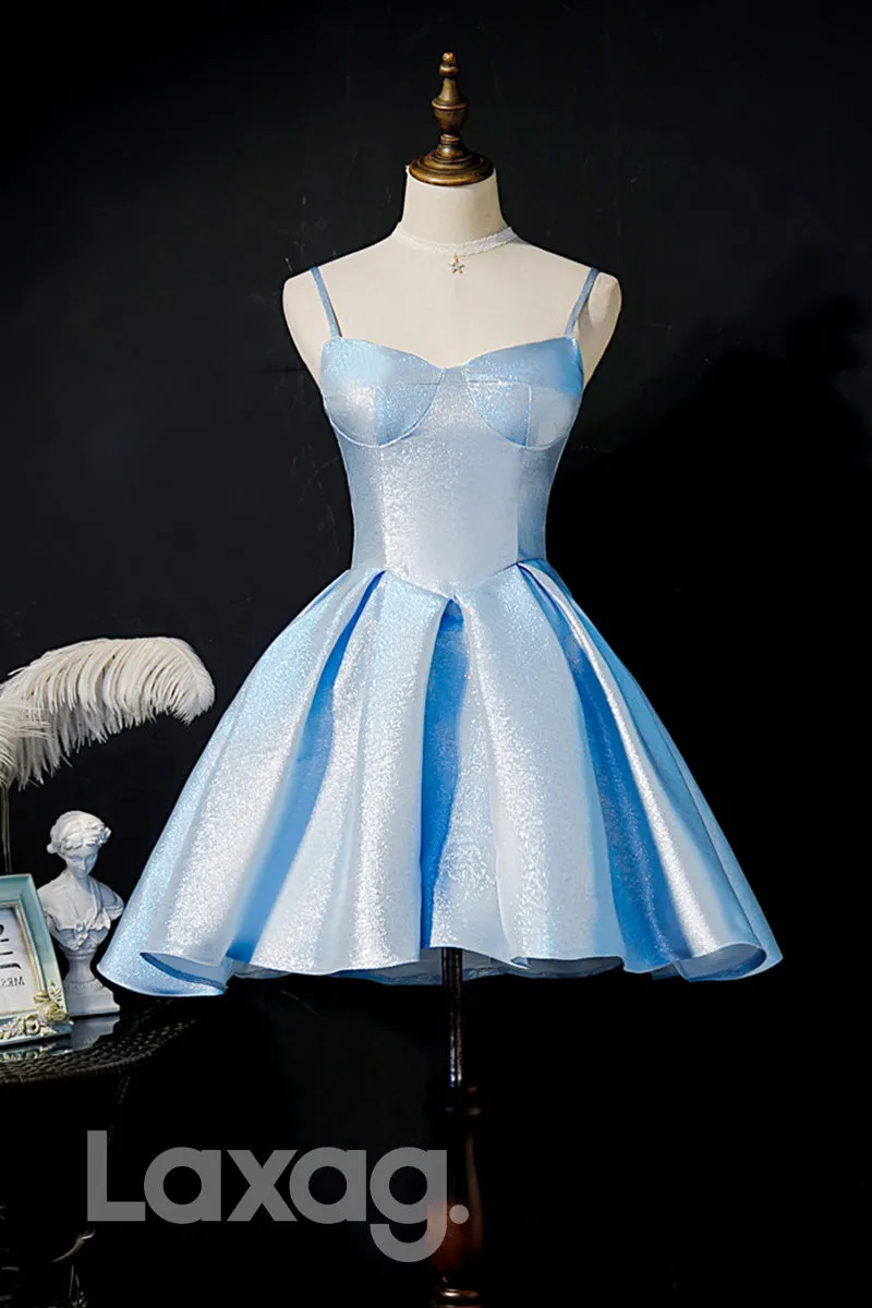 12188 - Spaghetti Straps Blue Cute Homecoming Dress