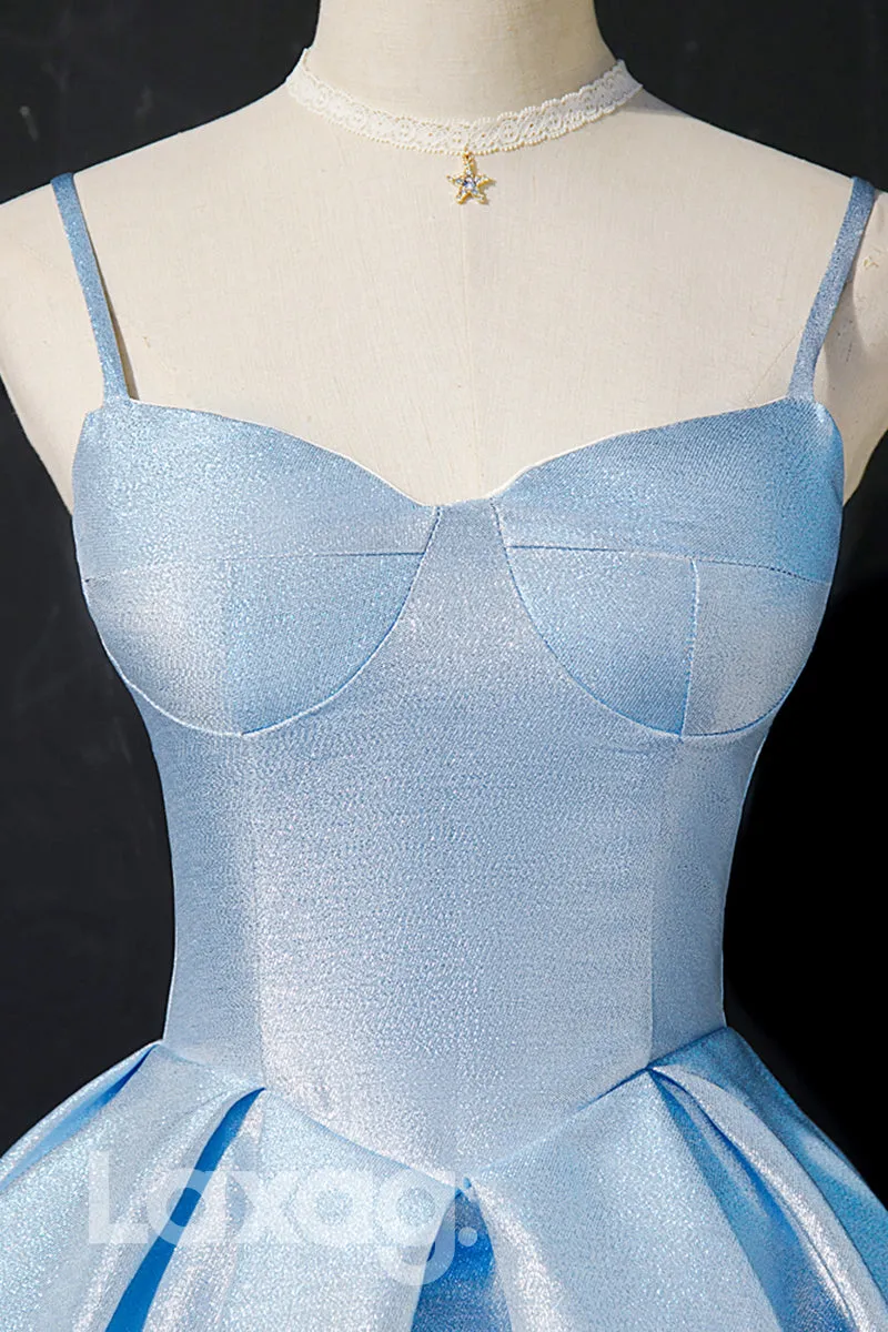 12188 - Spaghetti Straps Blue Cute Homecoming Dress