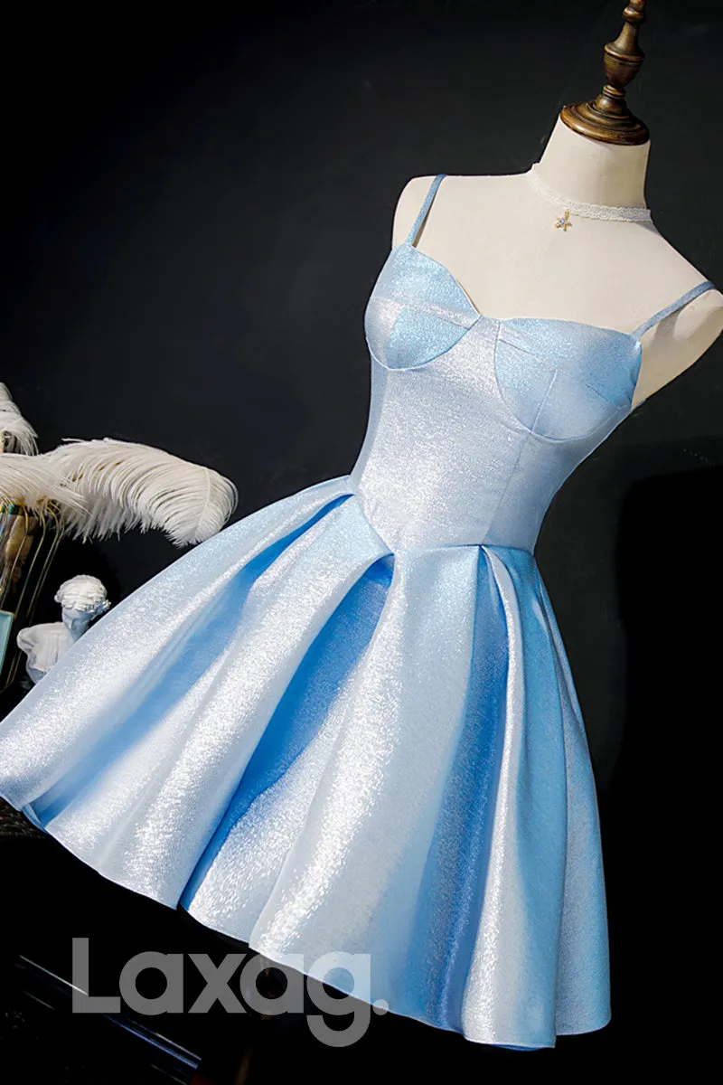 12188 - Spaghetti Straps Blue Cute Homecoming Dress