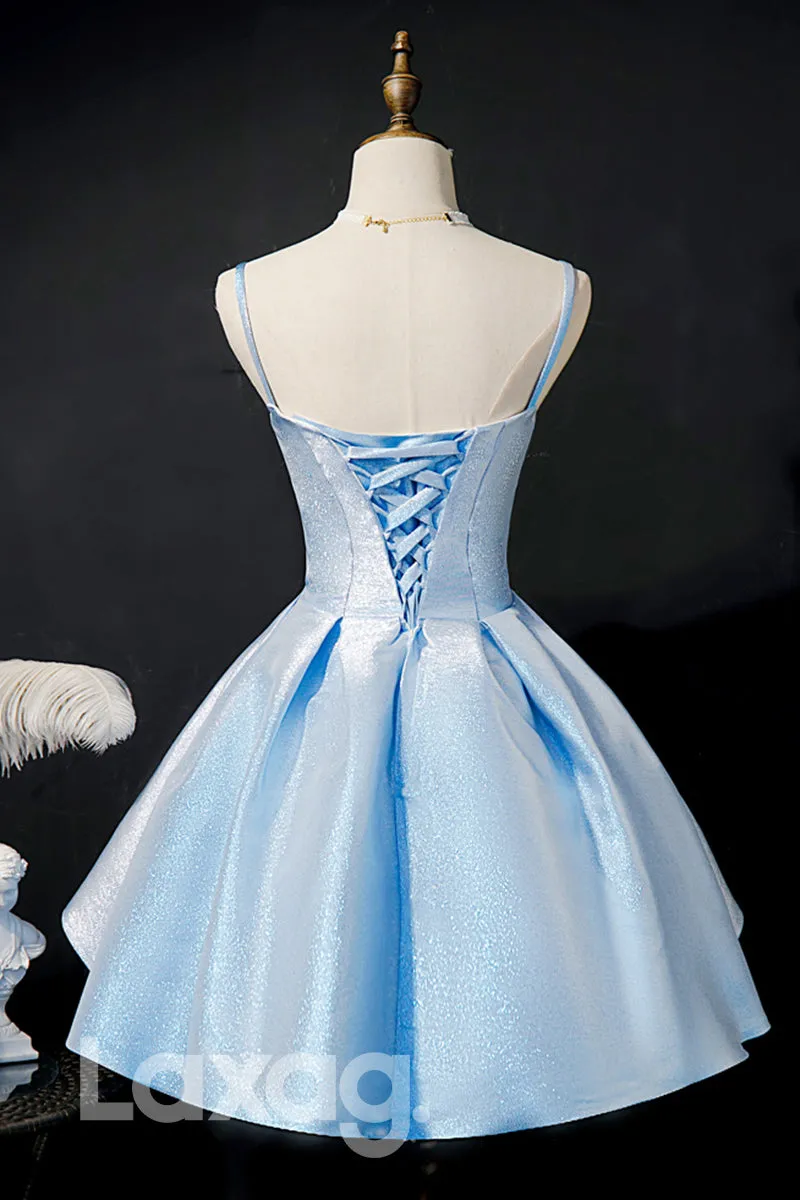 12188 - Spaghetti Straps Blue Cute Homecoming Dress