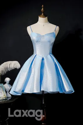 12188 - Spaghetti Straps Blue Cute Homecoming Dress