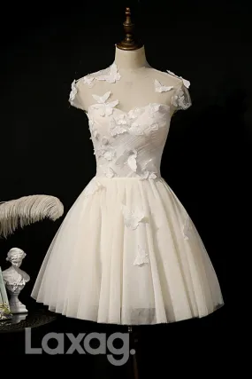 12189 - Illusione Neckline Butterfly Ivory Homecoming Dress