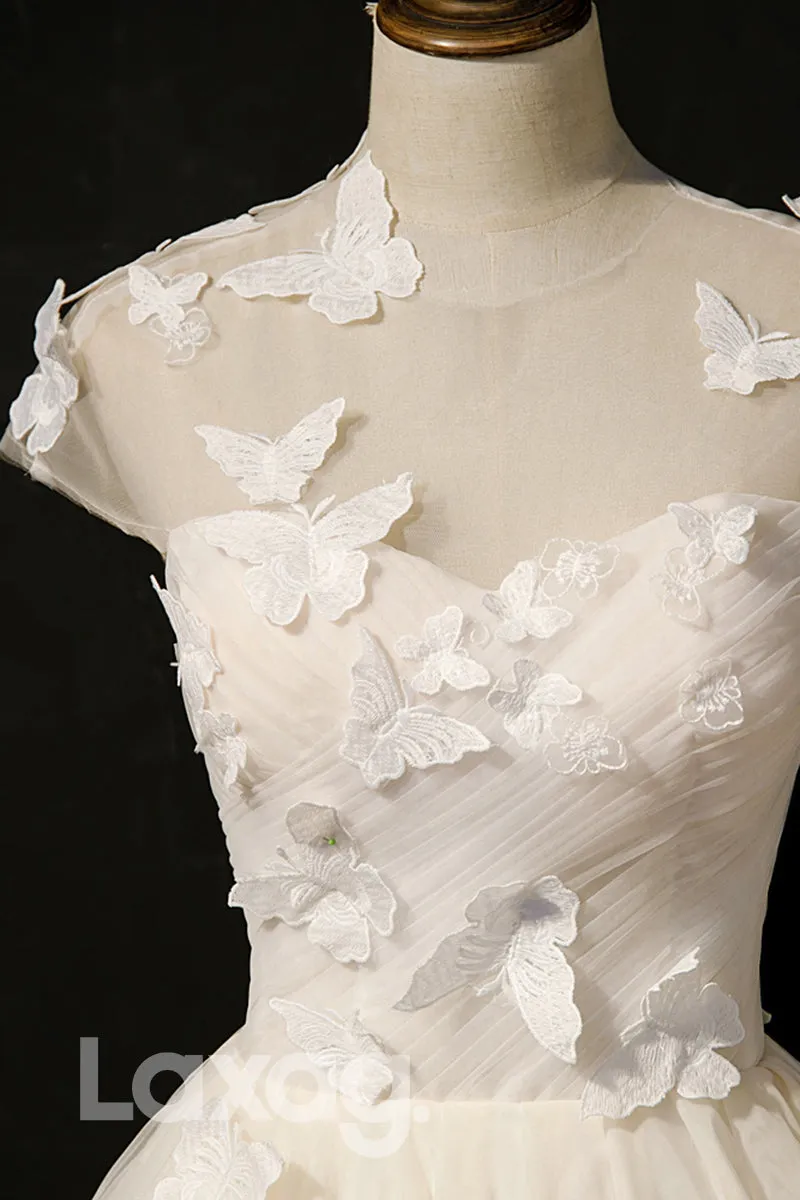 12189 - Illusione Neckline Butterfly Ivory Homecoming Dress