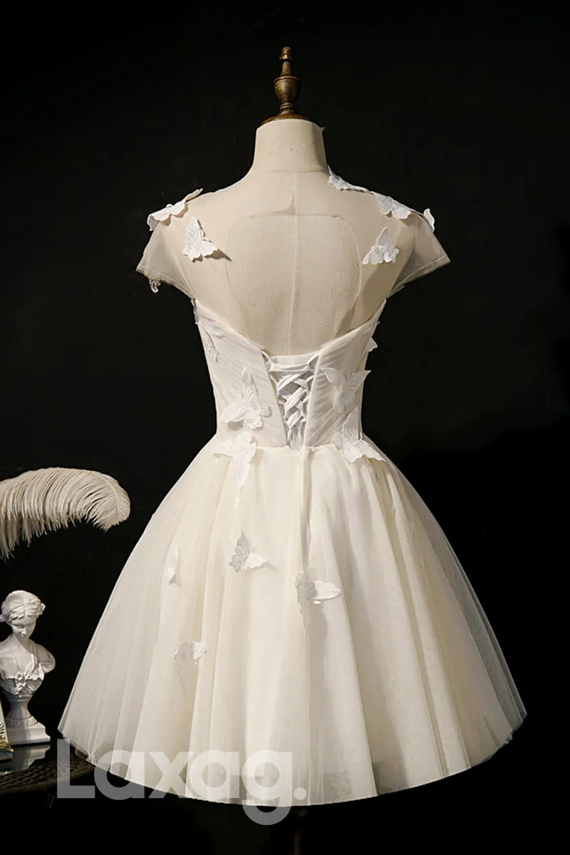 12189 - Illusione Neckline Butterfly Ivory Homecoming Dress