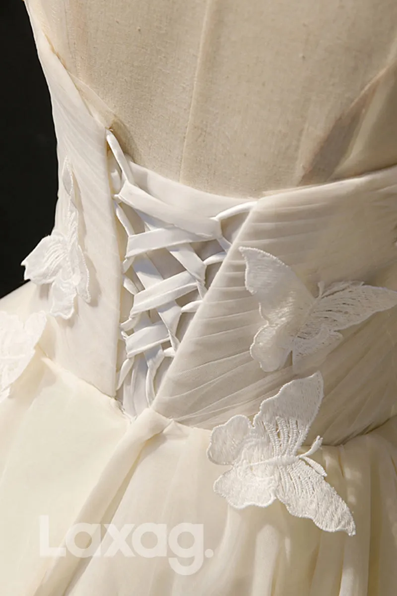 12189 - Illusione Neckline Butterfly Ivory Homecoming Dress