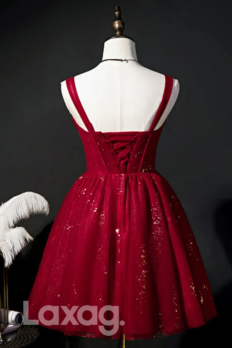 12191 - Double Straps Sparkly Short Homecoming Dress
