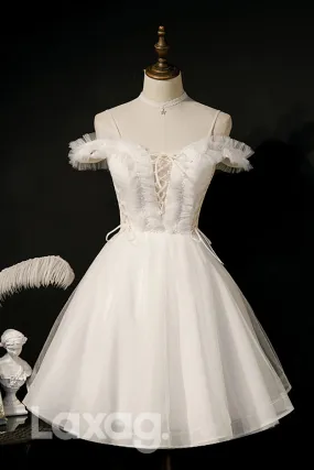 12192 - Spaghetti Straps Beads Short Homecoming Dress
