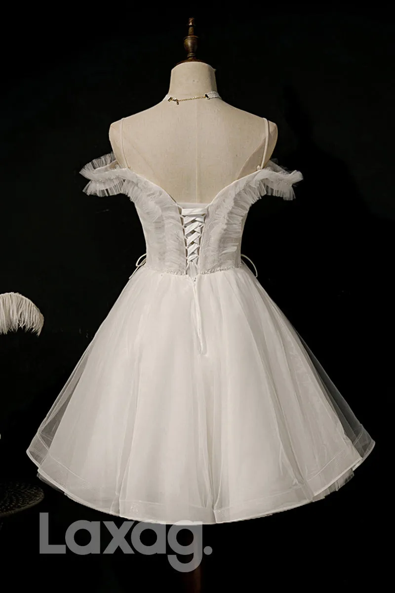 12192 - Spaghetti Straps Beads Short Homecoming Dress