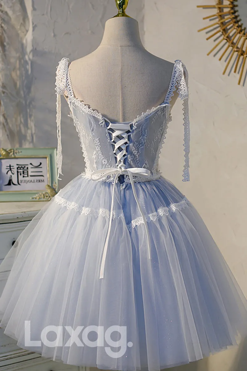 12194 - Plunging V-Neck Lace Short Homecoming Dress