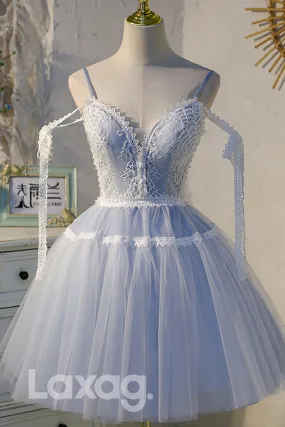 12194 - Plunging V-Neck Lace Short Homecoming Dress