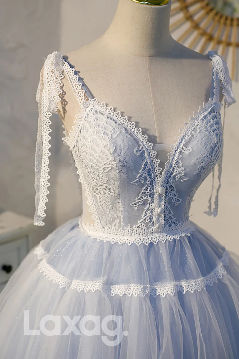12194 - Plunging V-Neck Lace Short Homecoming Dress