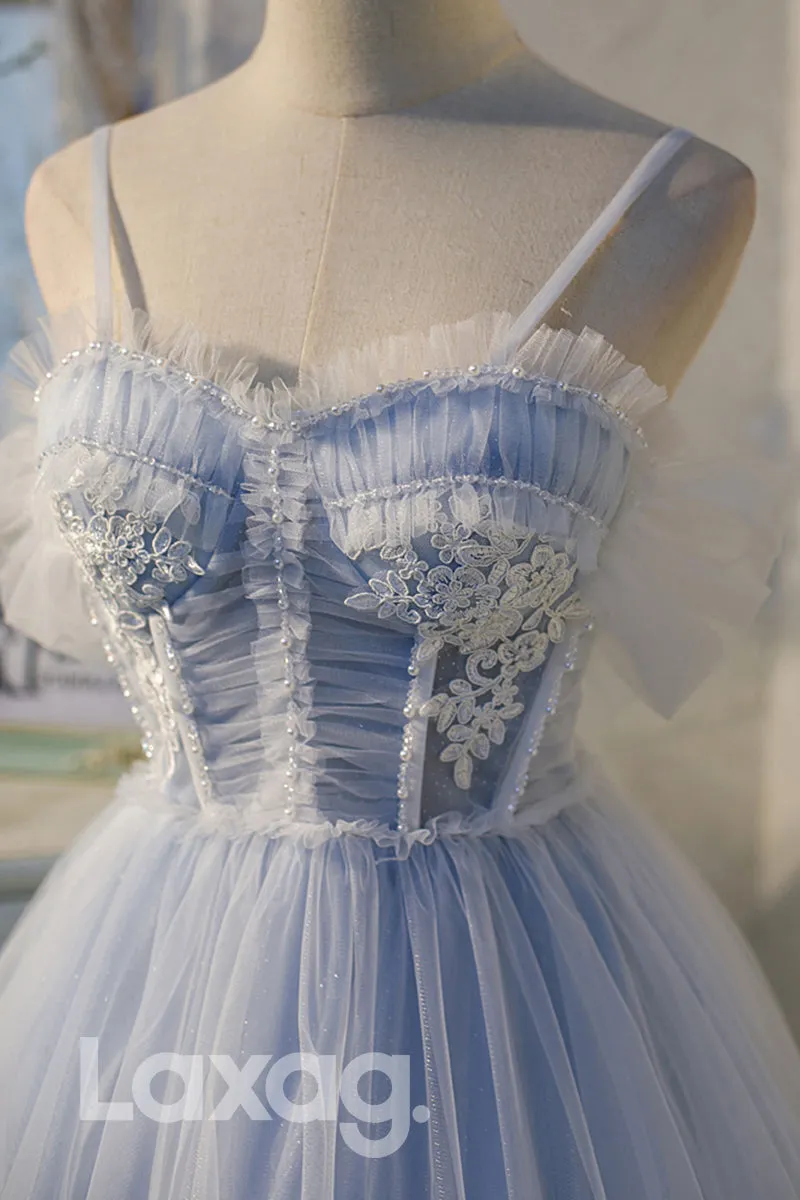 12195 - Spaghetti Straps Lace Appliques Short Homecoming Dress