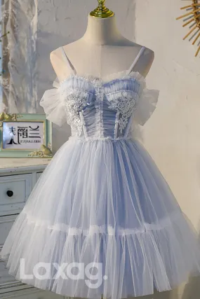 12195 - Spaghetti Straps Lace Appliques Short Homecoming Dress
