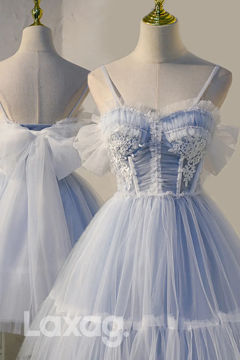 12195 - Spaghetti Straps Lace Appliques Short Homecoming Dress