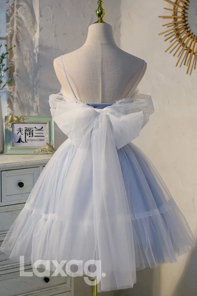 12195 - Spaghetti Straps Lace Appliques Short Homecoming Dress