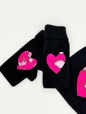 Black Gloves With Reversible Sequins