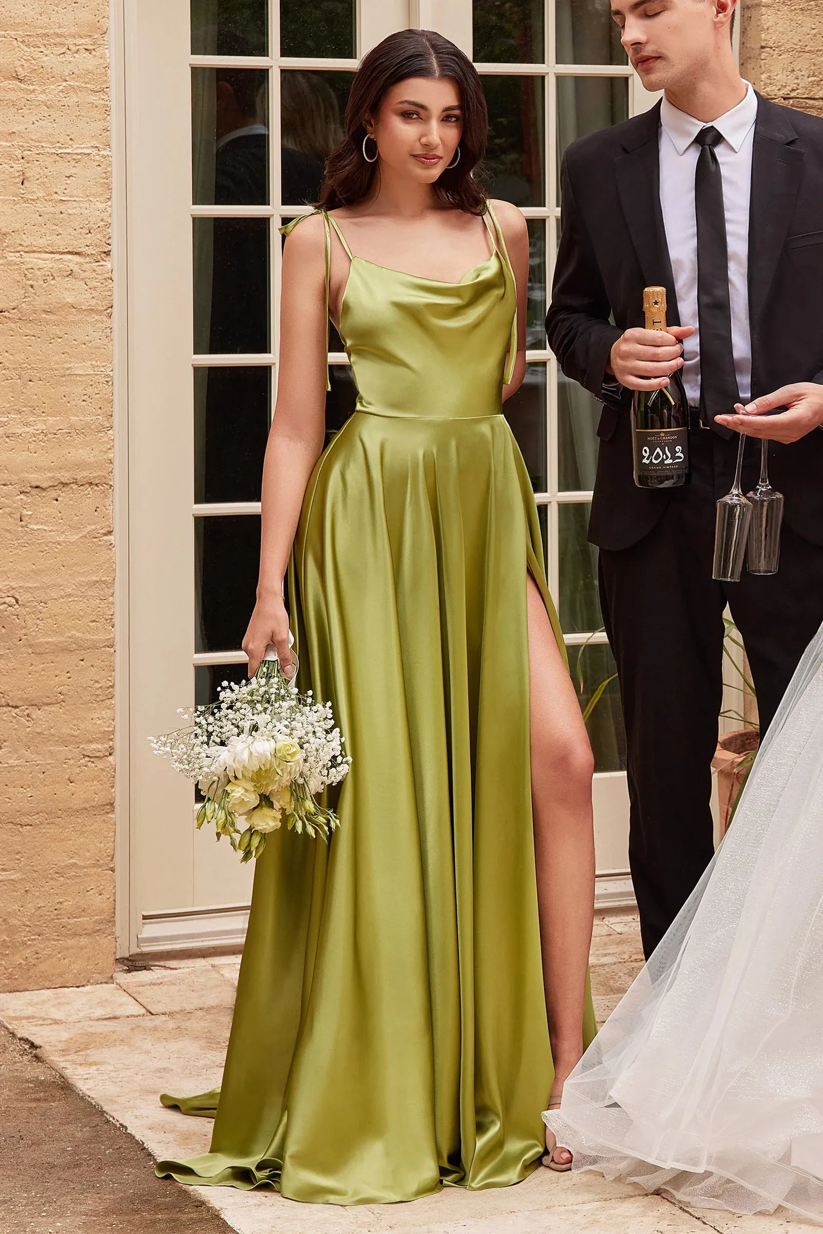 CINDERELLA DIVINE BD104 Satin A-Line with Slit Dress