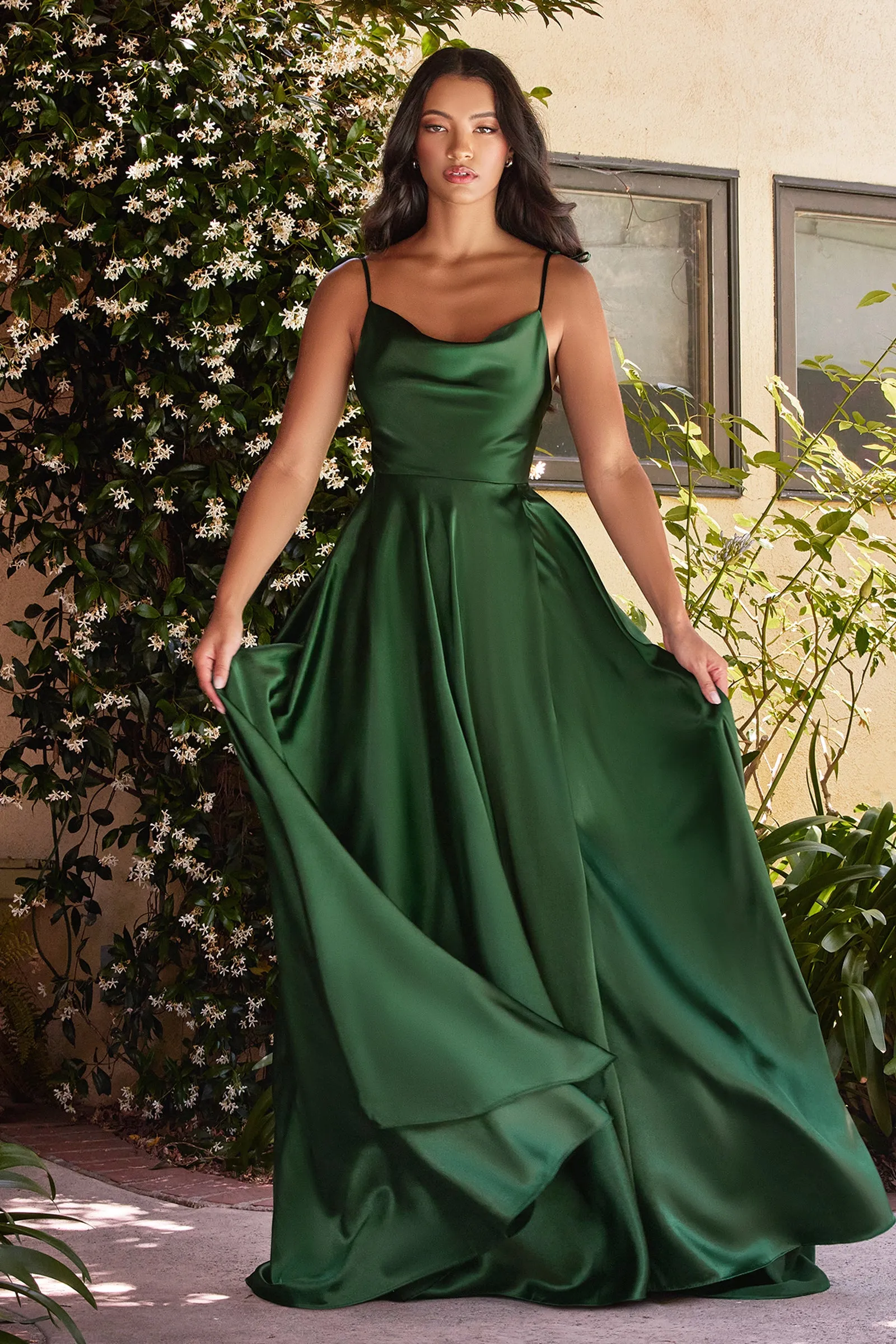 CINDERELLA DIVINE BD104 Satin A-Line with Slit Dress