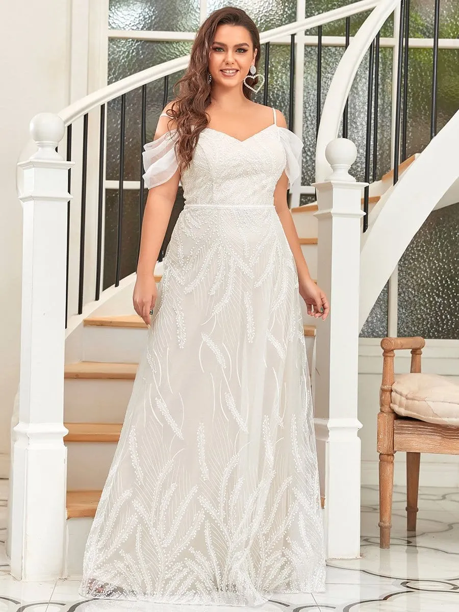 Custom Size Embroidered Spaghetti Strap Sweetheart Wedding Dress
