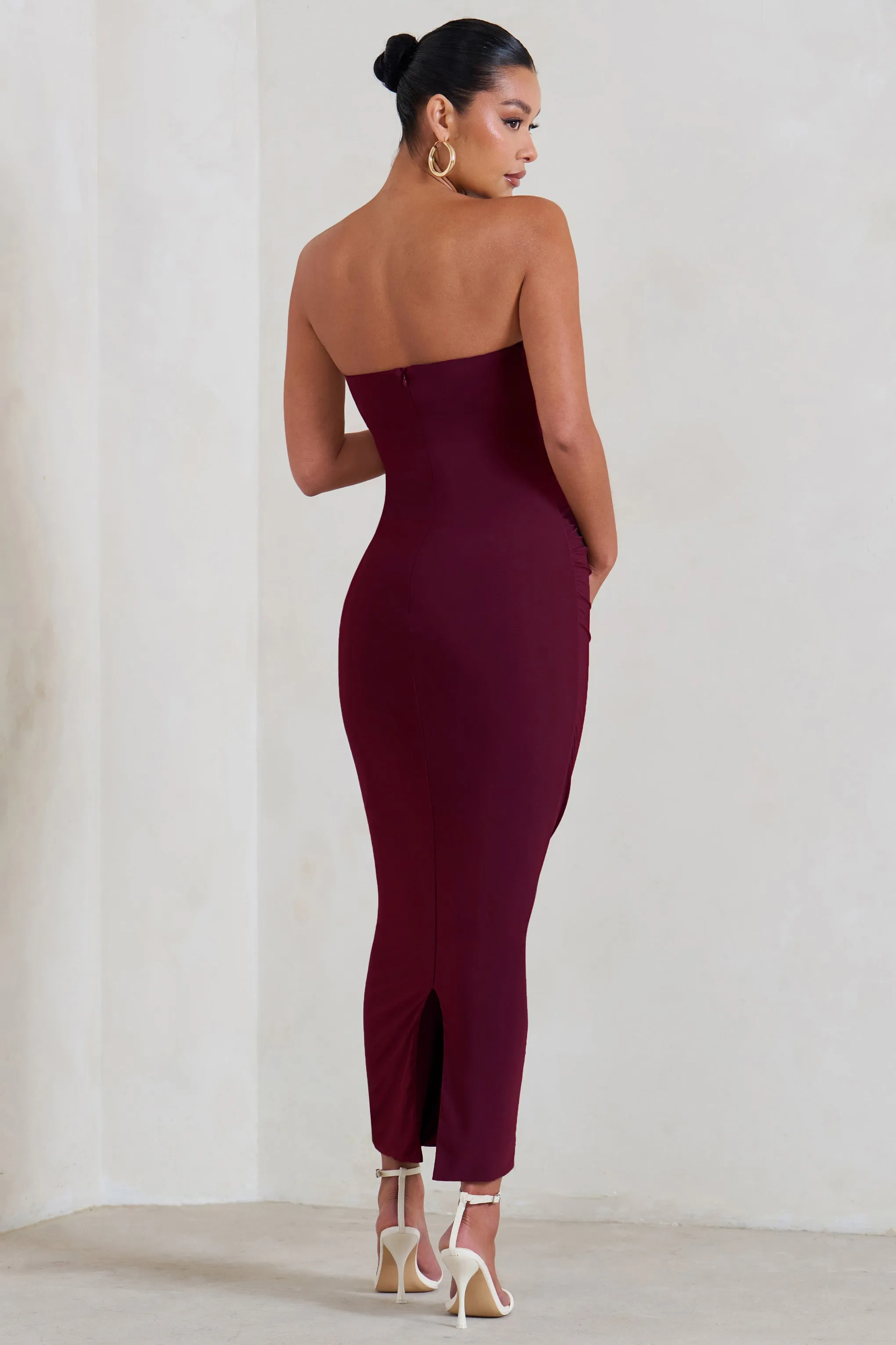 Evita | Burgundy Maternity Sweetheart Twist Detail Maxi Dress
