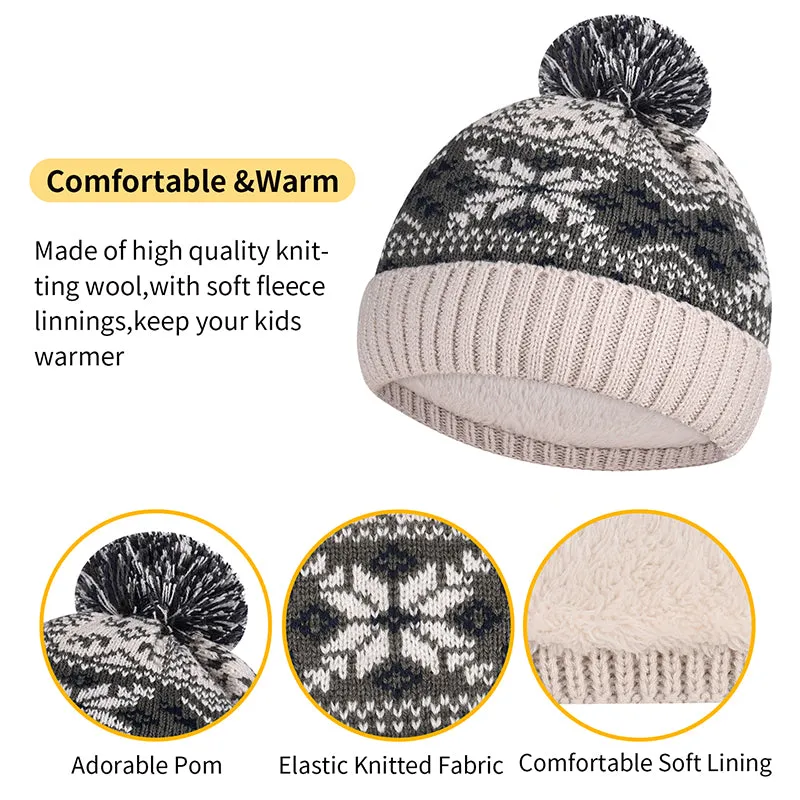 Kid Thermal Wool Knitting Hat Scarf  Gloves Set Aged 5-12 Touchscreen Lovely Toddler Mitten