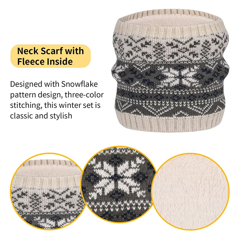 Kid Thermal Wool Knitting Hat Scarf  Gloves Set Aged 5-12 Touchscreen Lovely Toddler Mitten