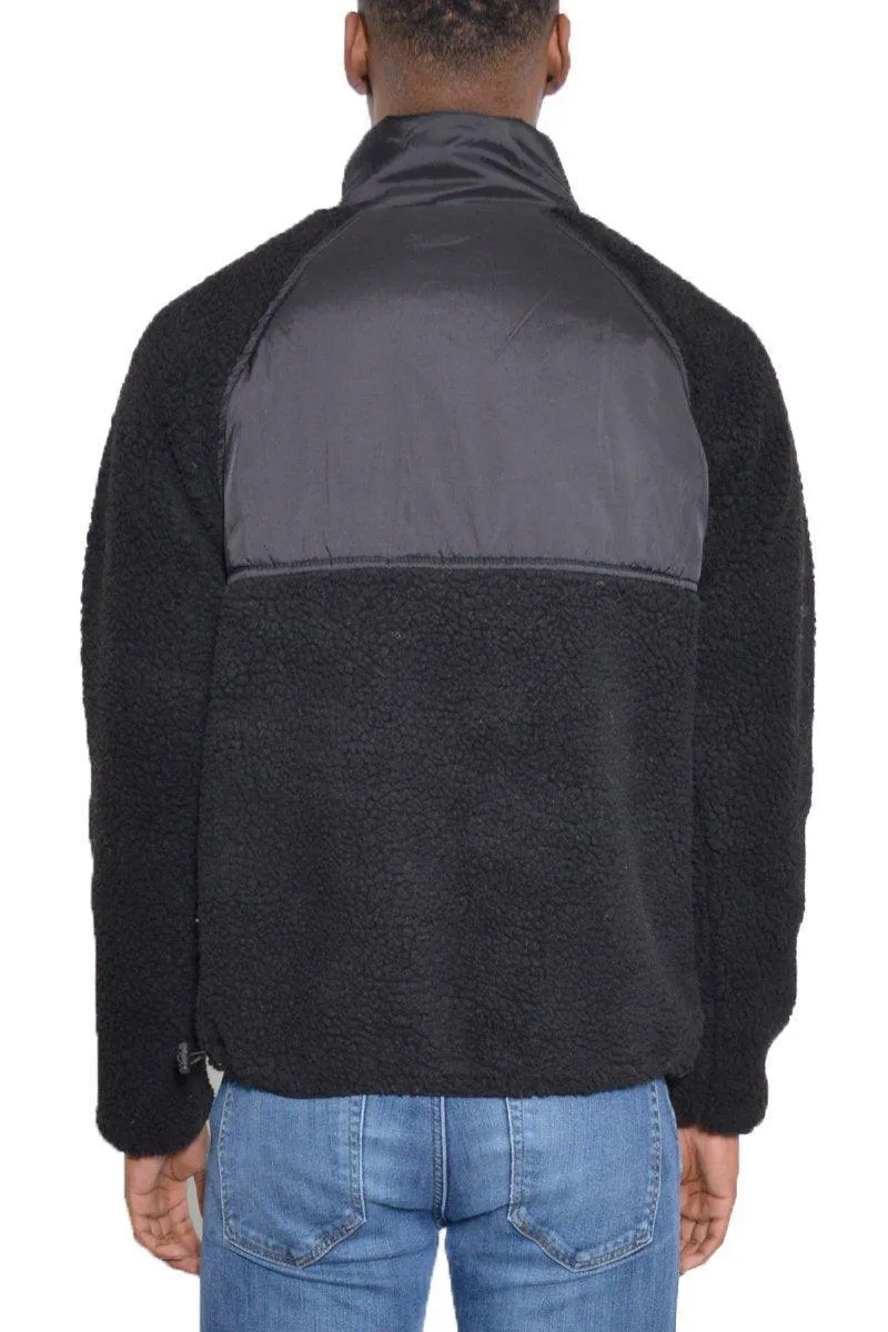 Mens Black Sherpa Cut Out Fleece Jacket