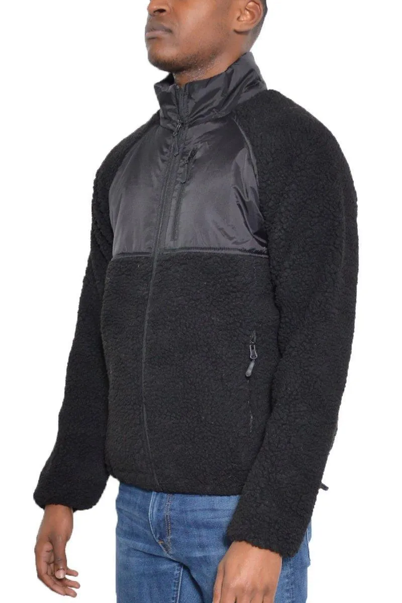 Mens Black Sherpa Cut Out Fleece Jacket