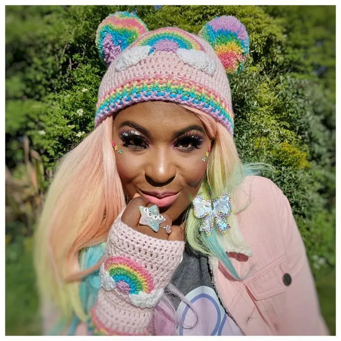Pastel Rainbow Cloud Double Pom Pom Beanie (Duck Egg Blue)