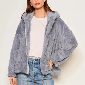 Sherpa Hooded Coat | Blue Linen