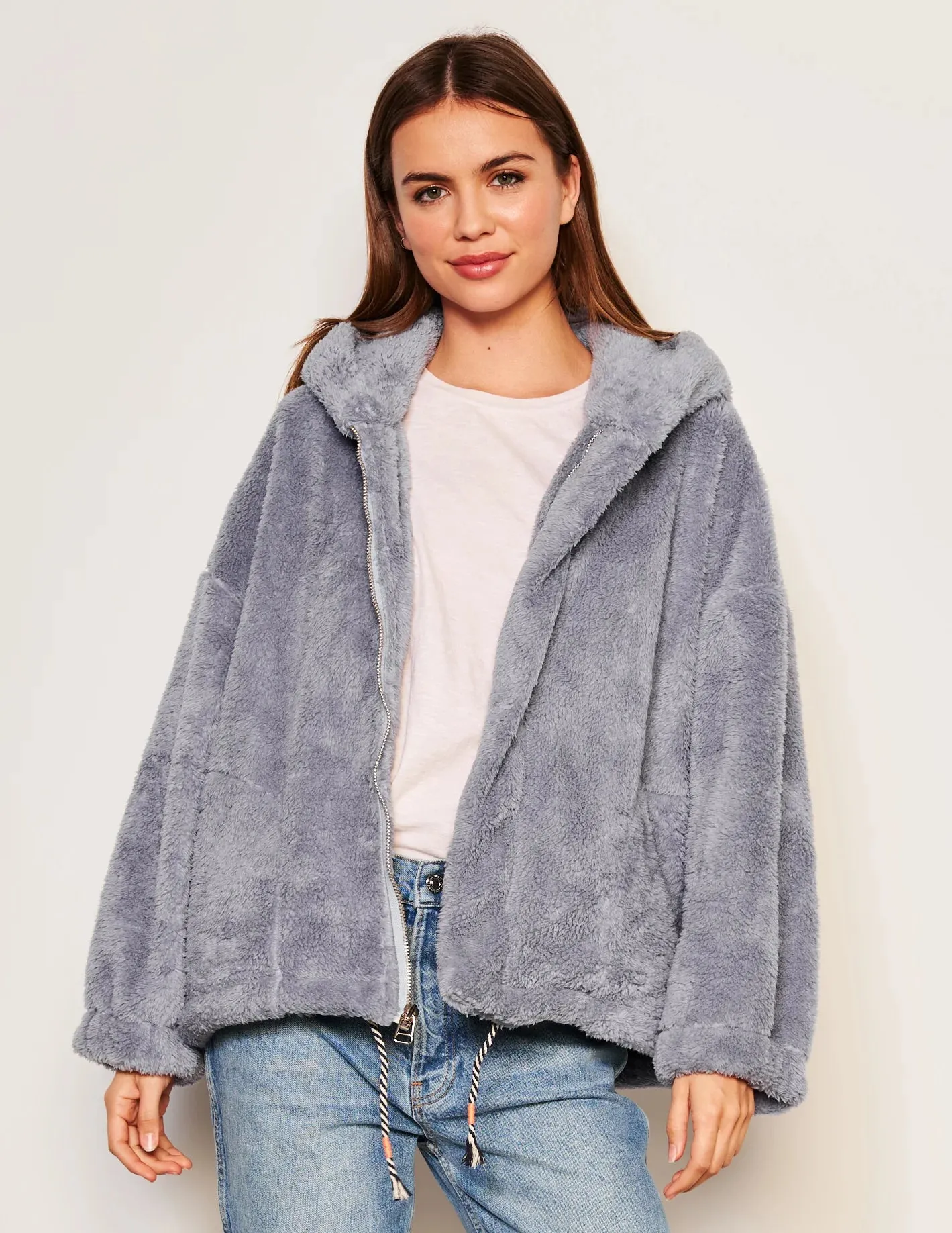 Sherpa Hooded Coat | Blue Linen