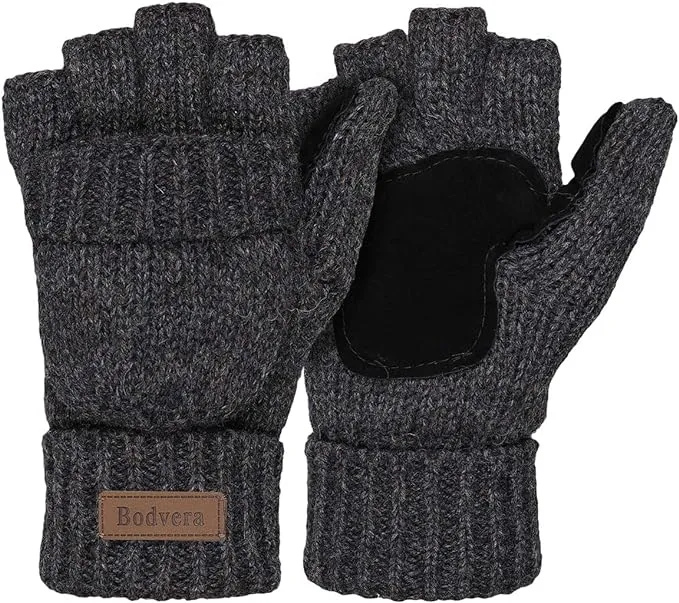 Soft Winter Knit Beige Fingerless Glove Mittens