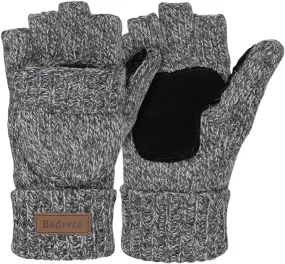 Soft Winter Knit Light Grey Fingerless Glove Mittens