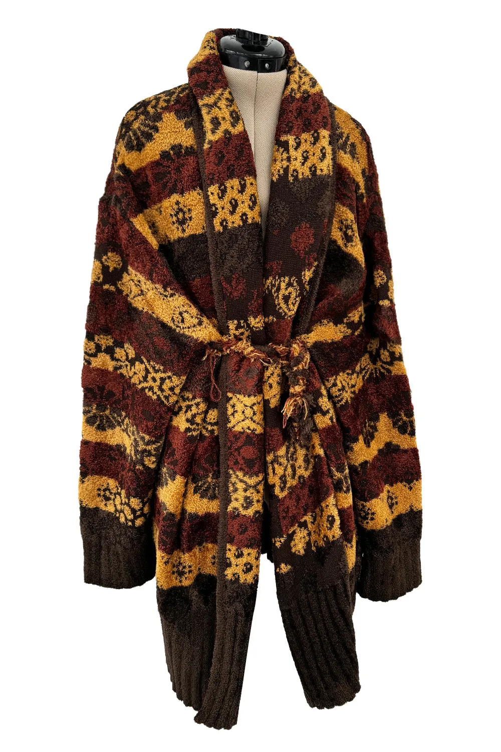 Softest Fall 1994 Christian Lacroix Runway Knit Printed Striped Slouchy Cardigan w Original Belt
