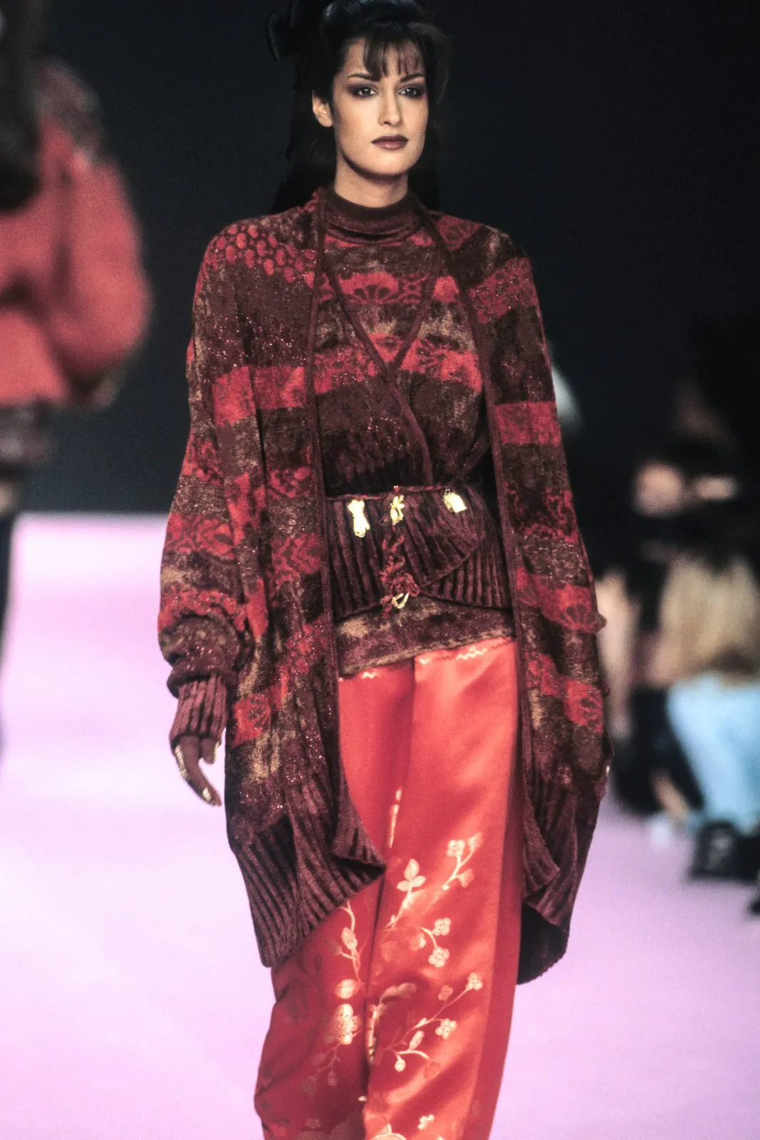 Softest Fall 1994 Christian Lacroix Runway Knit Printed Striped Slouchy Cardigan w Original Belt