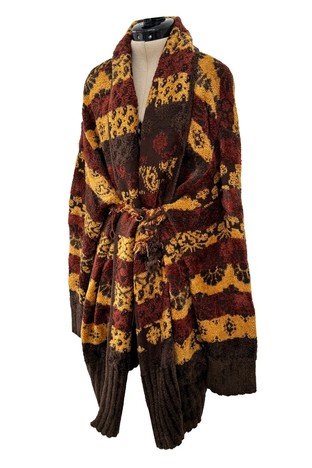 Softest Fall 1994 Christian Lacroix Runway Knit Printed Striped Slouchy Cardigan w Original Belt