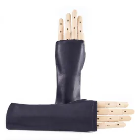 Women's fingerless blue nappa leather gloves unlined